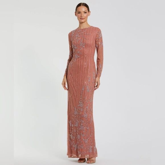 Mac Duggal 93626 Womens High Neck Illusion Embellished Gown Dress Rose 14 - Picture 2 of 16